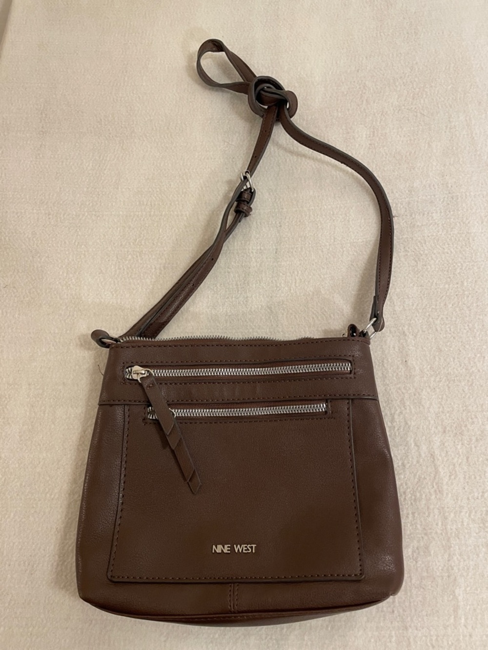 Nine West Brown Leather Crossbody Bag with Silver Hardware